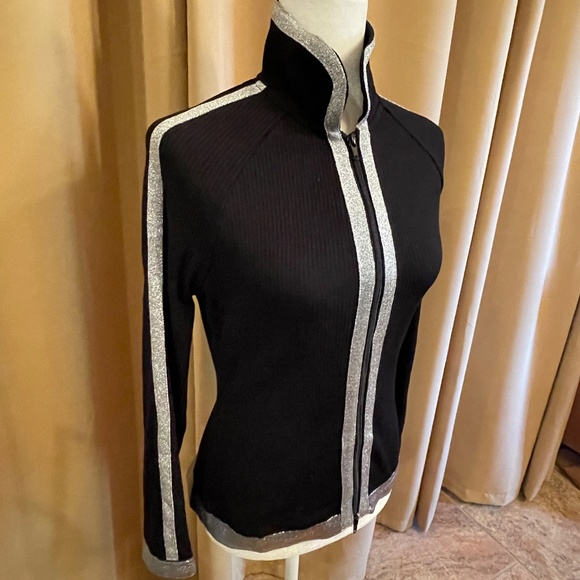 NEW! Stylewe Black Full Zip Ribbed High Neck Cardigan Silver Trim. NWT! - Picture 6 of 15